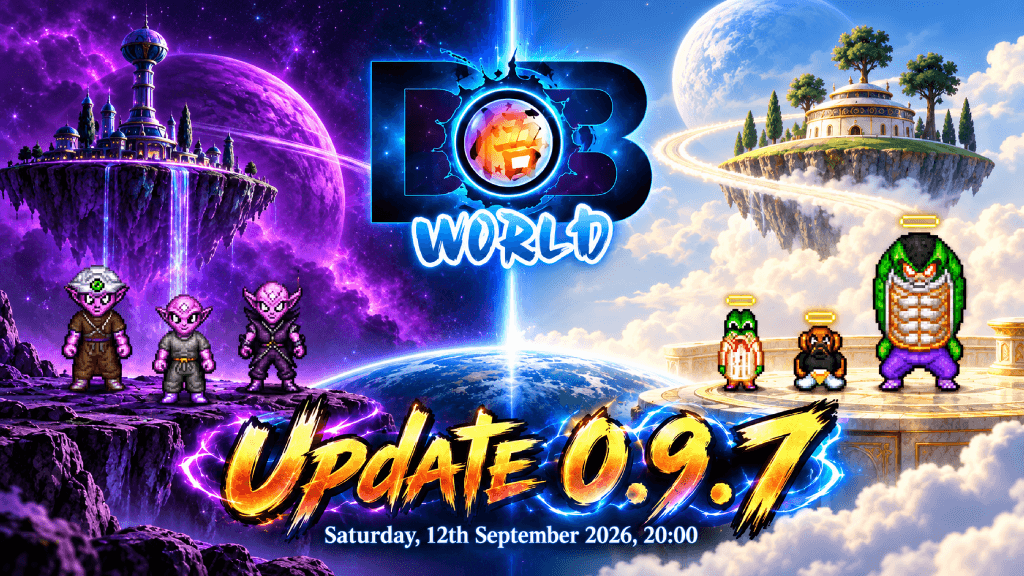Dragon Ball World 0.9.7 promotional artwork featuring characters and locations from the afterlife.
